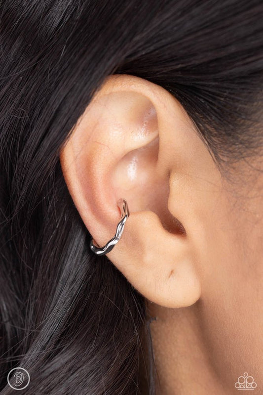 Enigmatic Echo - Silver Cuff Earrings