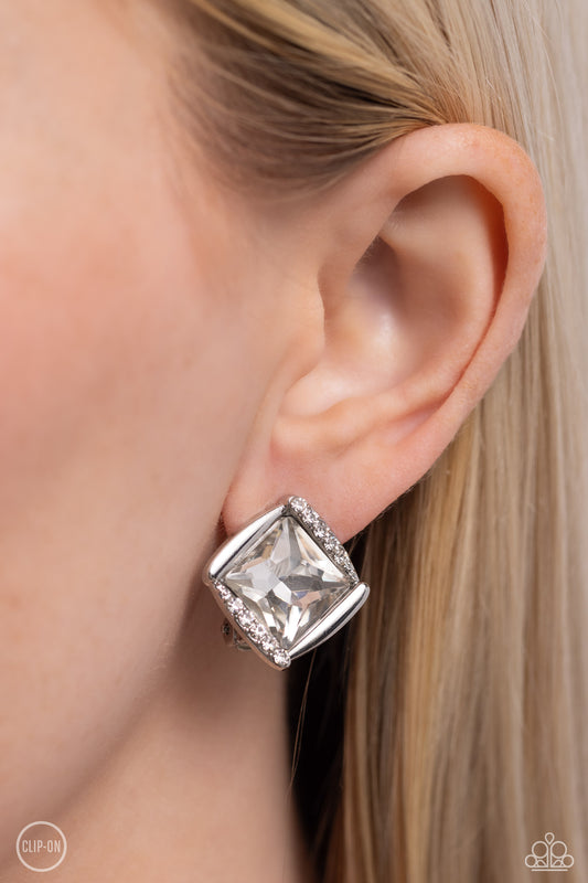 Sparkle Squared - White Paparazzi Earrings