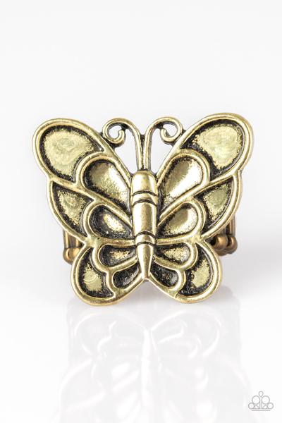 Sky High Butterfly - Brass Paparazzi Ring